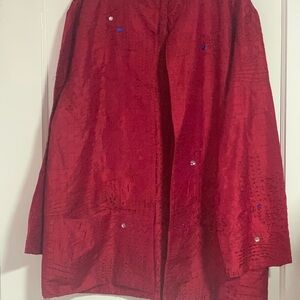 Vintage Chico’s Design Red Silk Embroidered Asian-Inspired Kimono Jacket Sz 1